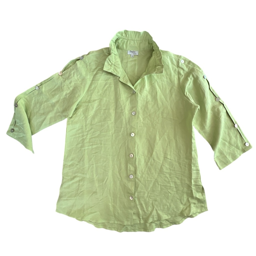 Toofan linen Light Green mother of pearl Button-Down Shirt blouse